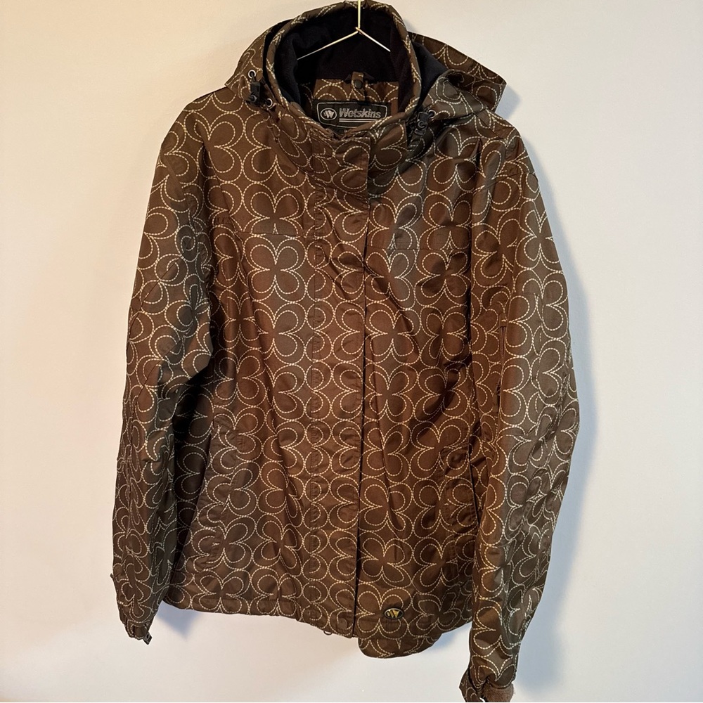 WETSKINS Women's Rain Jacket BROWN with Floral pattern Size LARGE